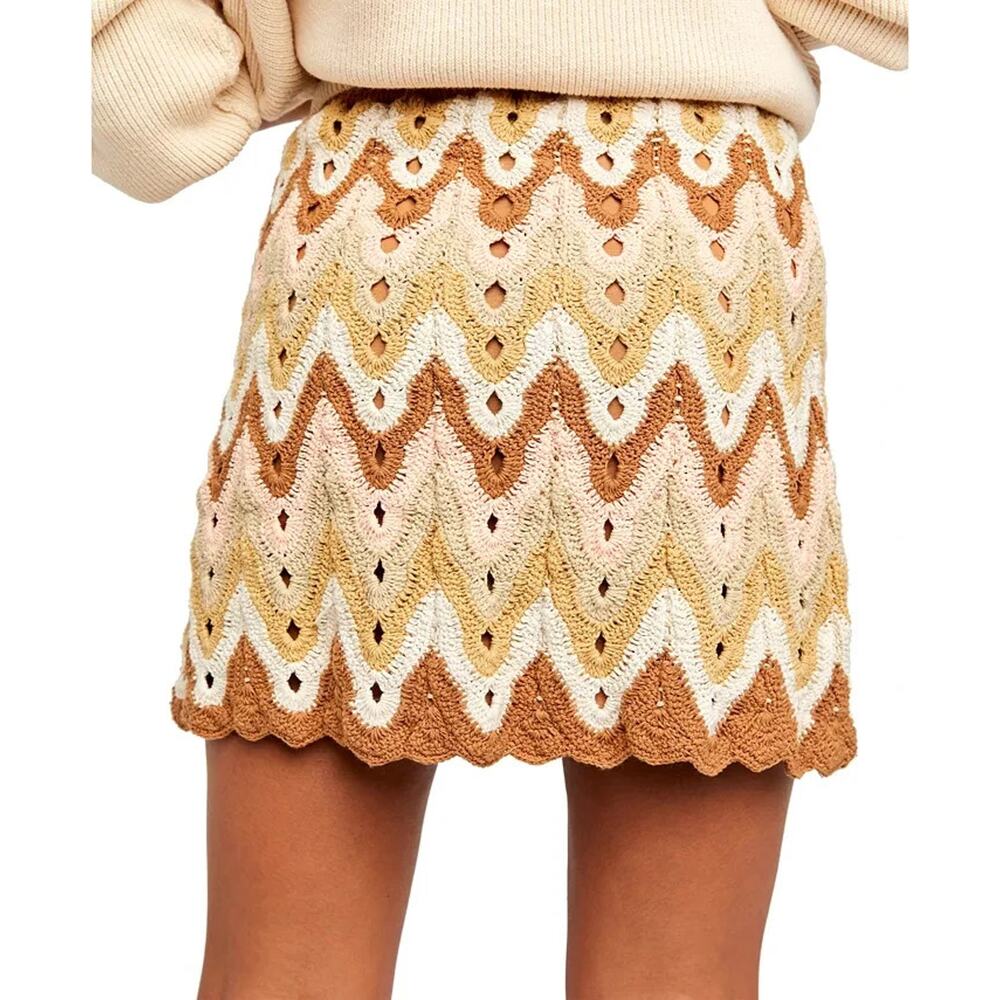 Free People Skirt L Brown Crochet Mini Heat of the Moment Hippie Boho Fall
